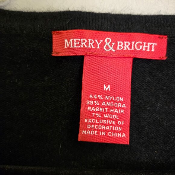 Merry & Bright Angora Rabbit Hair Wool Blend Black Embellished Cardigan Sweater - Picture 4 of 7